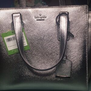 Kate Spade Silver Satchel Crossbody Bag with Metallic Finish
